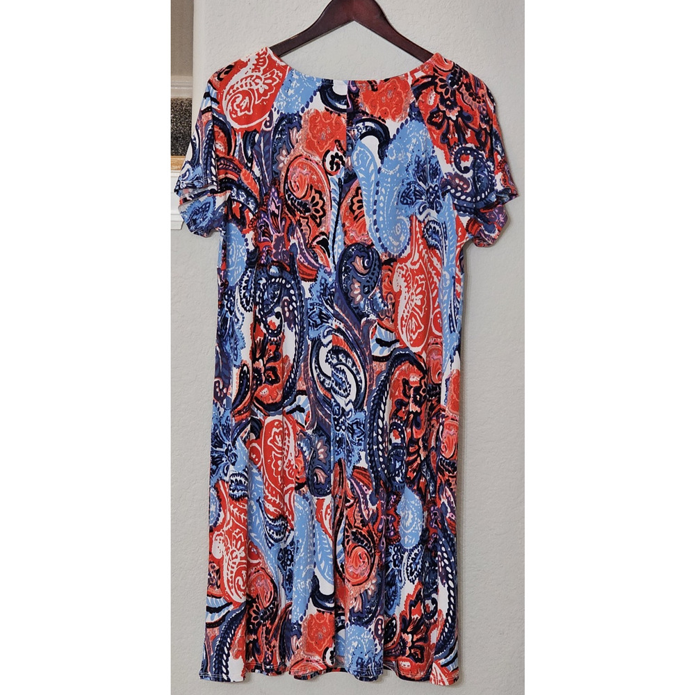 MSK Womens Dress Red White Blue Paisley Floral Stretch Short Sleeve Rivet 1X - Picture 6 of 8